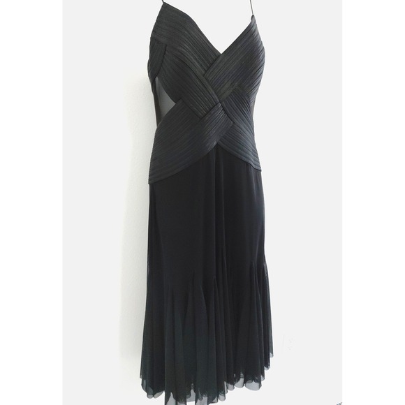 Evening Bandage Corset Dress SMALL Black Mesh Flair Vampire Fairygoth VTG Sheer - Picture 2 of 16